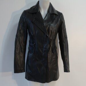Womens Laundry By Shelli Segal Black Leather Coat S